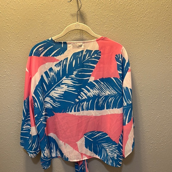 Adrienne Women’s Tropical Print Top - Pink and Blue Oversized Sz Medium Large - Picture 6 of 7